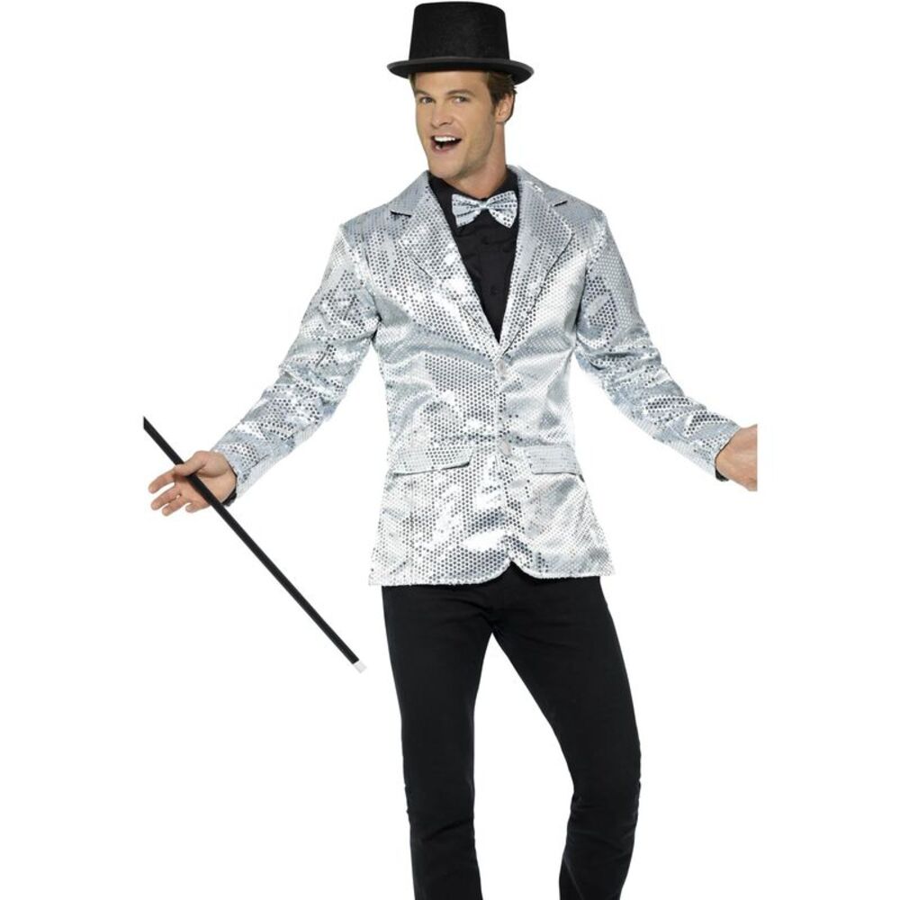 Smiffys Mens Sequins Costume Jacket / Silver